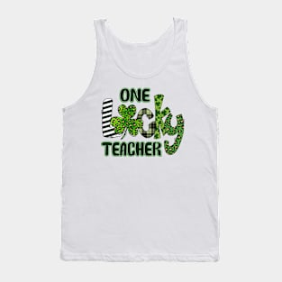 One Lucky Teacher Shamrock Leopard St Patricks Day Tank Top